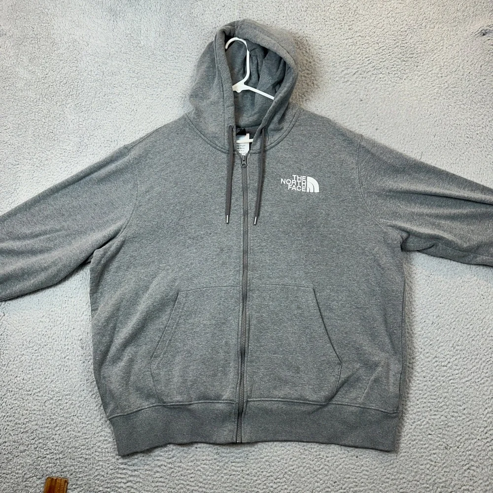 The North Face Hoodie Mens XL Full Zip Gray Sweatshirt Drawstring Pockets Logo
